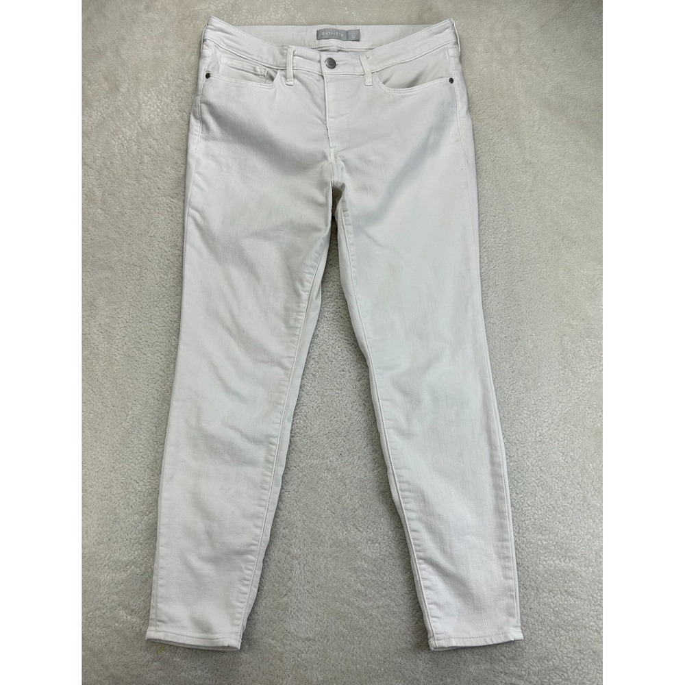Athleta Sculptek Skinny Jeans Womens 12 White Denim Stretch Modern Mid Rise
